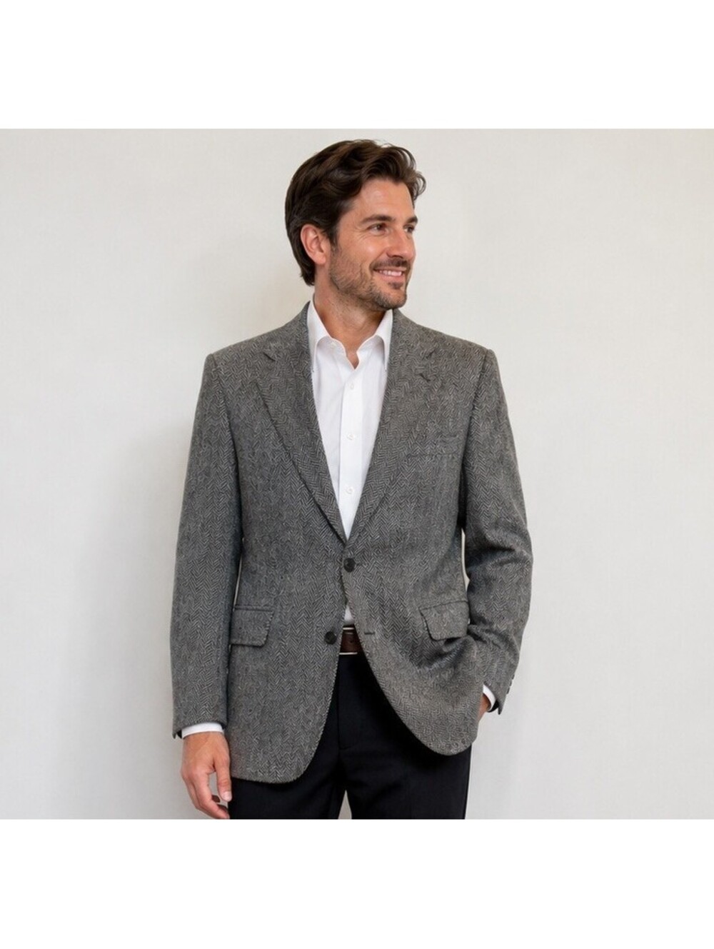 Vintage GANT Union Made Gray Herringbone Wool Blazer Sport Coat 42R USA Classic